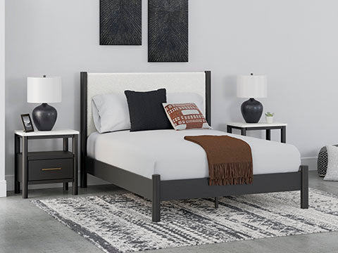 Cadmori Black Bed with 2 Nightstands